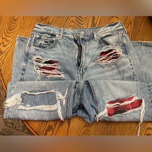 Light wash denim Peek-a-boo Buffalo Plaid jeans